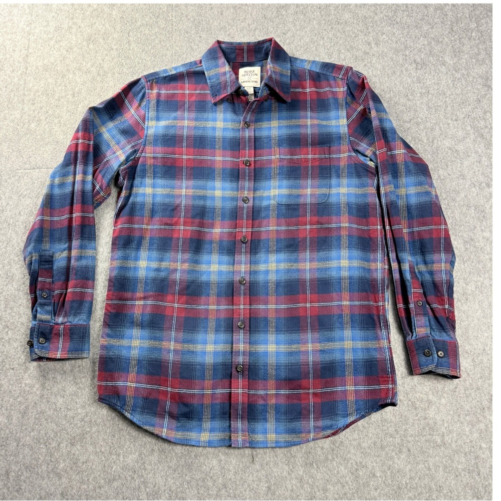Blake Shelton Mens Shirt Large Blue Red Lands‎ End Flannel  Plaid Long Sleeve